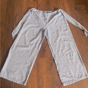 Beach Lunch Lounge Blue & White Linen Striped Pants w/Sash Belt, Size Medium